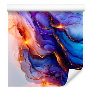 Tapeta s črnilom modra, vijolična, svetlo siva in indigo 50x1000 cm