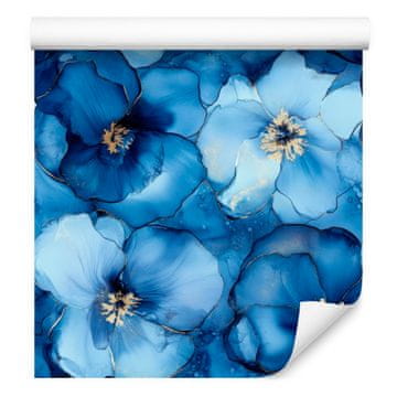 Črnilo modro-azurna tapeta, prozorni detajli 50x1000 cm