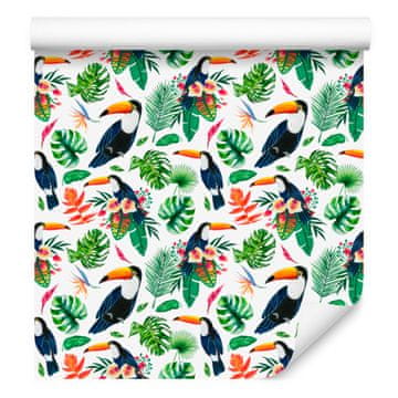 Tapeta s tukani zeleno-belo za dnevno sobo in spalnico 50x1000 cm