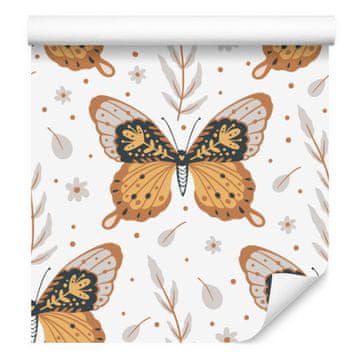 Boho tapeta z mavricami in metulji, zlata in svetlo siva, 50x1000 cm