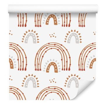 Boho tapeta z mavricami in metulji, oranžna in svetlo siva, 50x1000 cm