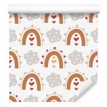 Tapeta z mavricami in metulji v boemskem slogu, svetlo siva, oranžna in bež, 50x1000 cm