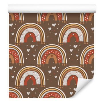 Tapeta z mavricami in metulji v boho barvi, rjava in rjasta, za dnevno sobo in spalnico 50x1000 cm