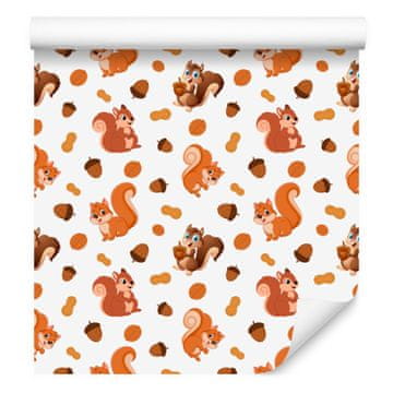 Tapeta z motivom veverice, bela, krem in oranžna, za dnevno sobo in spalnico 50x1000 cm