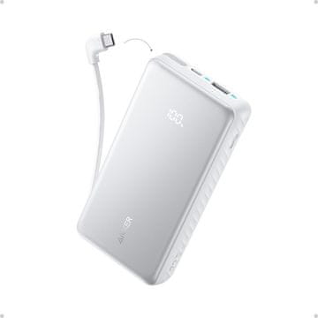 Anker Zolo polnilna baterija z vgrajenim USB-C kablom, 20000 mAh, 22,5 W, bela (A110EH21)