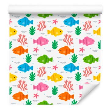 Tapeta z ribicami v beli in pudrasto roza barvi za dnevno sobo in spalnico 50x1000 cm