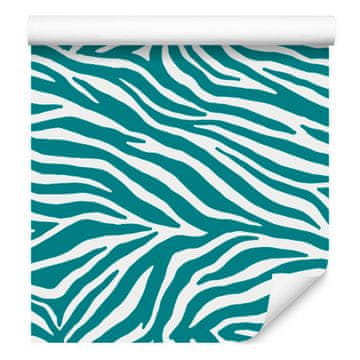 Tapeta z zebrastimi črtami turkizna, celadon, bela in svetlo siva 50x1000 cm