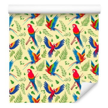 Tapeta s papigami v krem in bež barvi za dnevno sobo in spalnico 50x1000 cm