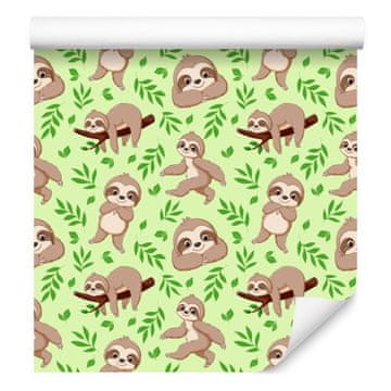 Tapeta Sloths v limetno-bež barvi za dnevno sobo in spalnico 50x1000 cm
