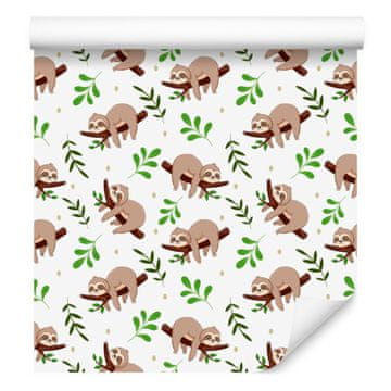Tapeta Sloth bela, bež in limeta za dnevno sobo in spalnico 50x1000 cm