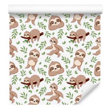 Tapeta Sloths bela in bež za dnevno sobo in spalnico 50x1000 cm