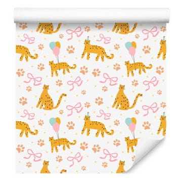 Leopardja tapeta bela, krem in zlata za dnevno sobo in spalnico 50x1000 cm
