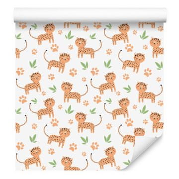 Leopard tapeta bela in krem za dnevno sobo in spalnico 50x1000 cm