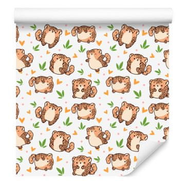 Leopard tapeta v beli in bež barvi za dnevno sobo in spalnico 50x1000 cm