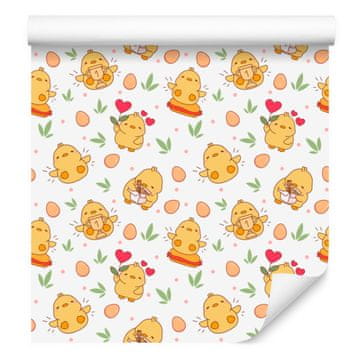Tapeta Kury bela, krem in zlata za dnevno sobo in spalnico 50x1000 cm