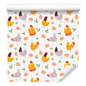 Tapeta Kury v beli, krem in svetlo sivi barvi za dnevno sobo in spalnico 50x1000 cm