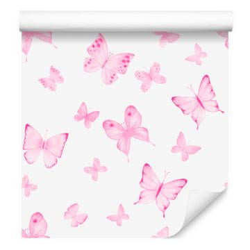 Tapeta z metulji v beli in pudrasto roza barvi za dnevno sobo in spalnico 50x1000 cm