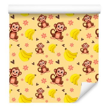 Tapeta Monkey v kremni in rumeni barvi za dnevno sobo in spalnico 50x1000 cm
