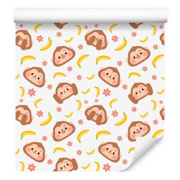 Tapeta Monkey bela, krem in breskova za dnevno sobo in spalnico 50x1000 cm