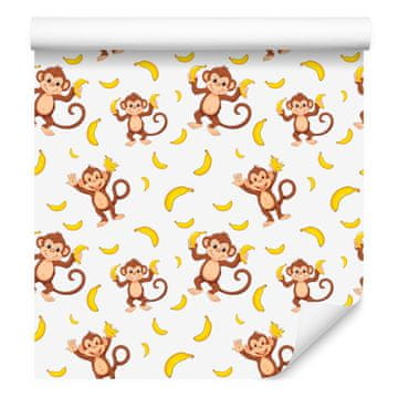 Tapeta z opico v beli, krem in bež barvi za dnevno sobo in spalnico 50x1000 cm