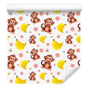 Tapeta z opico v beli in oranžni barvi za dnevno sobo in spalnico 50x1000 cm