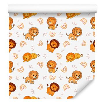 Tapeta Lions bela, krem, zlata in oranžna za dnevno sobo in spalnico 50x1000 cm