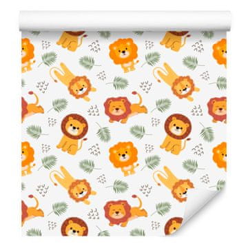 Tapeta z levi v beli, krem, zlati in svetlo sivi barvi za dnevno sobo in spalnico 50x1000
