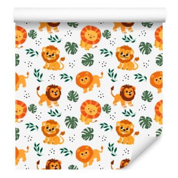 Tapeta Lions bela, krem in zlata za dnevno sobo in spalnico 50x1000 cm