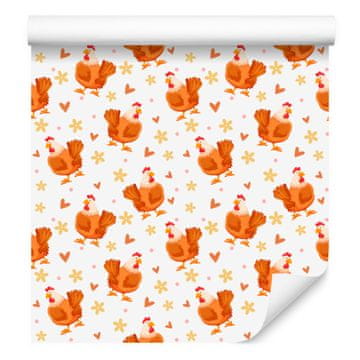 Tapeta Kury v beli in krem barvi za dnevno sobo in spalnico 50x1000 cm