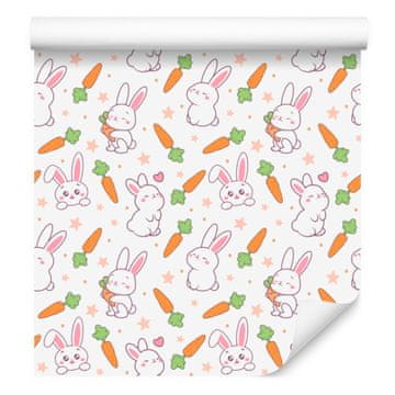 Tapeta z zajčki v beli in krem barvi za dnevno sobo in spalnico 50x1000 cm