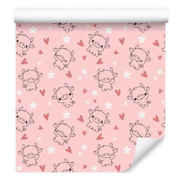 Tapeta Cows Coral and White za dnevno sobo in spalnico 50x1000 cm