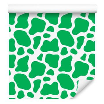 Tapeta Cow Patches zelena, meta in bela za dnevno sobo in spalnico 50x1000 cm