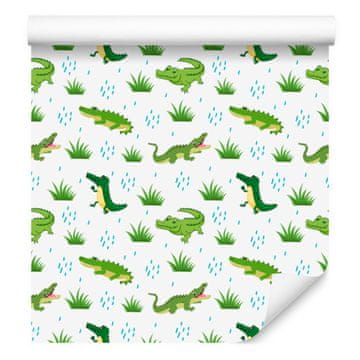 Krokodilska tapeta bela, limeta, svetlo siva in zelena 50x1000 cm