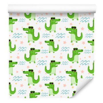 Krokodil tapeta bela, limeta in krem za dnevno sobo in spalnico 50x1000 cm
