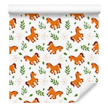 Tapeta s konji v beli in breskovi barvi za dnevno sobo in spalnico 50x1000 cm
