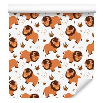Tapeta Buffalo bela, oranžna in bež za dnevno sobo in spalnico 50x1000 cm