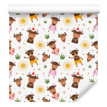 Tapeta Buffalo bela in krem za dnevno sobo in spalnico 50x1000 cm