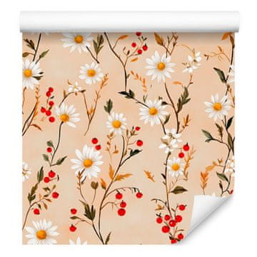 Tapeta Daisy v krem, bež in zlati barvi za dnevno sobo in spalnico 50x1000 cm