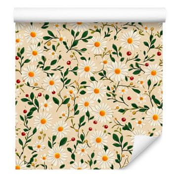 Tapeta Daisy v kremni, bež in rjavi barvi za dnevno sobo in spalnico 50x1000 cm
