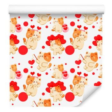 Tapeta z medvedki in srčki v kremni in beli barvi za dnevno sobo in spalnico 50x1000 cm