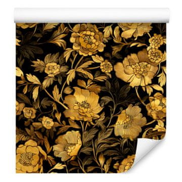 Tapeta z zlatim hibiskusom, oker in zlata, subtilni detajli 50x1000 cm