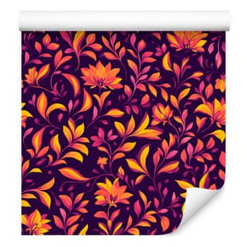 Tapeta z zapletenim slivovim in bordo cvetličnim vzorcem, bordo ozadje 50x1000 cm