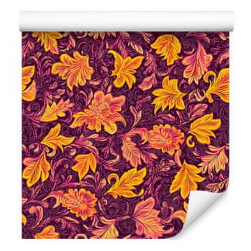 Tapeta z zapletenim cvetličnim vzorcem v bordo, rdeči in oranžni barvi 50x1000 cm