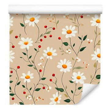 Tapeta Daisy bež, krem in bela za dnevno sobo in spalnico 50x1000 cm