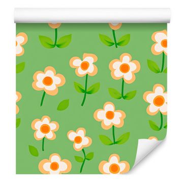 Tapeta Cottagecore Flowers v zeleni in limeti barvi za dnevno sobo in spalnico 50x1000