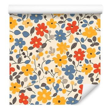 Tapeta Cottagecore Flowers v krem in bež barvi za dnevno sobo in spalnico 50x1000 cm
