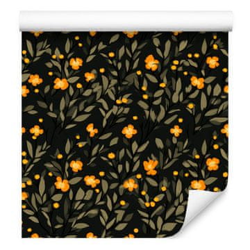 Tapeta Cottagecore Flowers rjava in črna za dnevno sobo in spalnico 50x1000 cm
