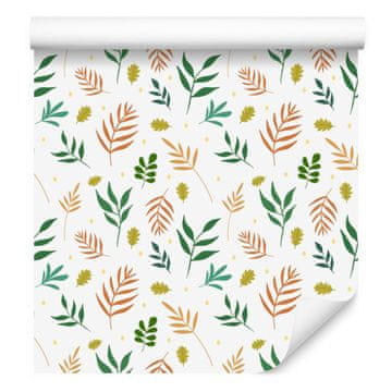 Tapeta z listi v beli in krem barvi za dnevno sobo in spalnico 50x1000 cm