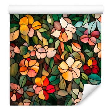 Tapeta Vitražne rože Zlata in stekleno zelena 50x1000 cm