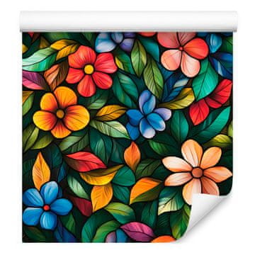 Tapeta Vitražne rože Morsko in steklenico zelena 50x1000 cm